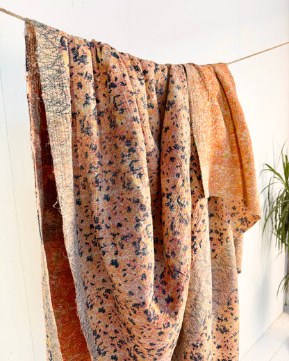 Extra Large Large Fine Stitched Vintage Kantha Quilt in Peachy Pink