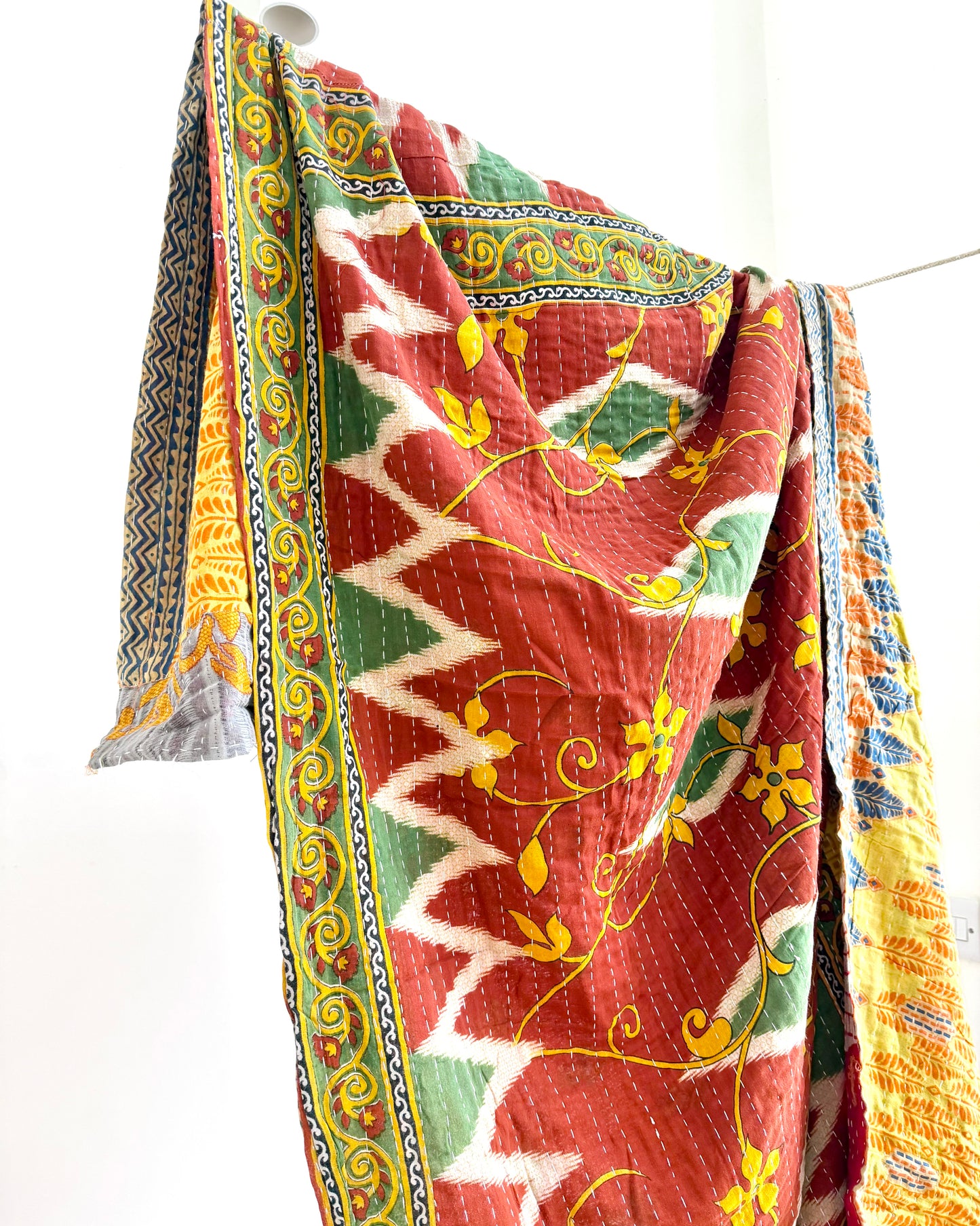 Vintage Cotton Kantha Quilt In Yellow and Orange #47