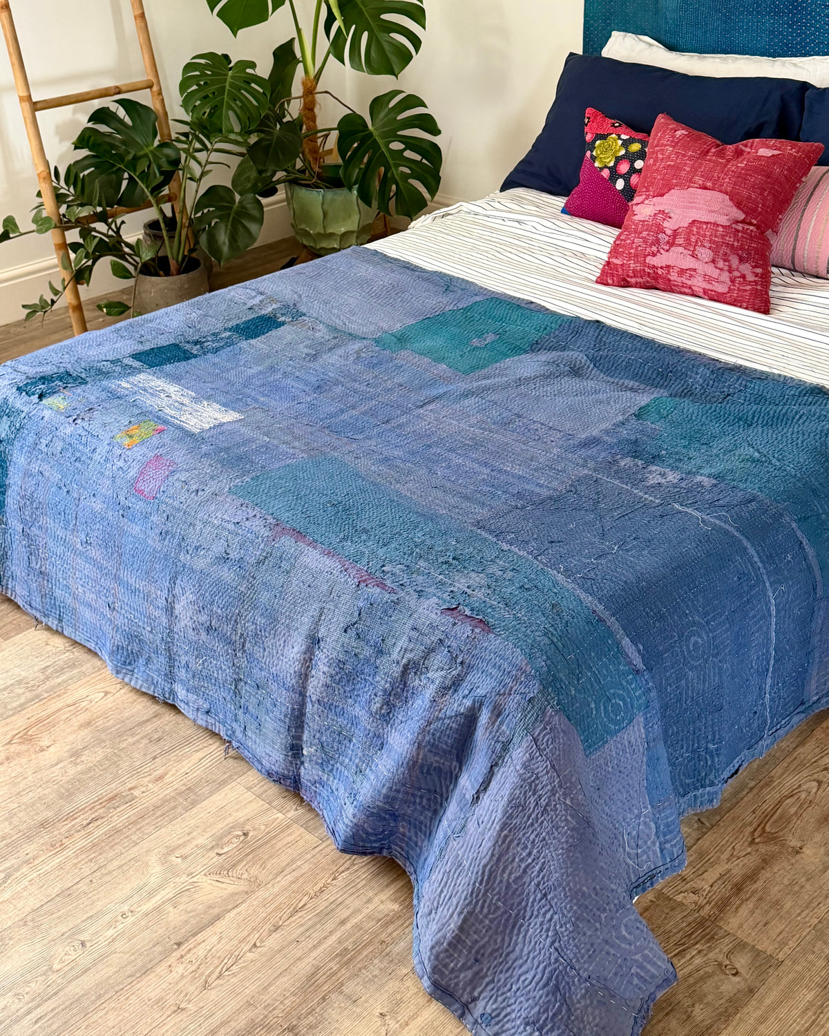 Textured Indigo Print Kantha Quilt