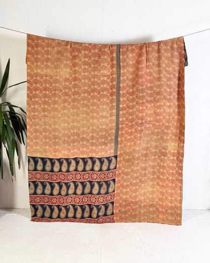 Large Fine Stitched Vintage Kantha Quilt in Pinks, Burgundy and Yelllows - Biggs & Hill