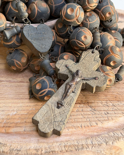 Vintage French Lourdes Rosary (Chapelet) – Wooden Pilgrimage Beads