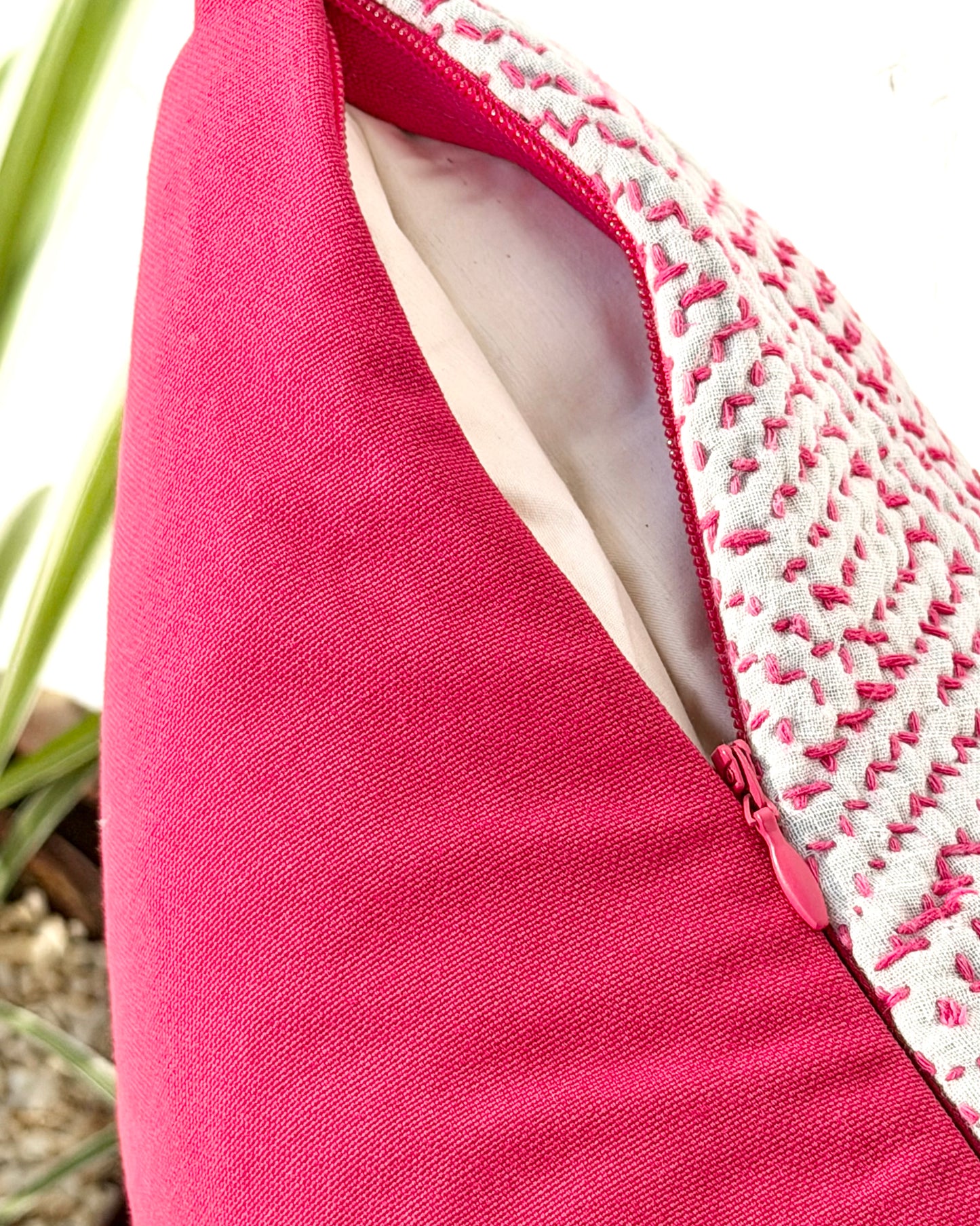 Vintage Kantha Cushion Cover In Pink and Purple - Small Rectangular