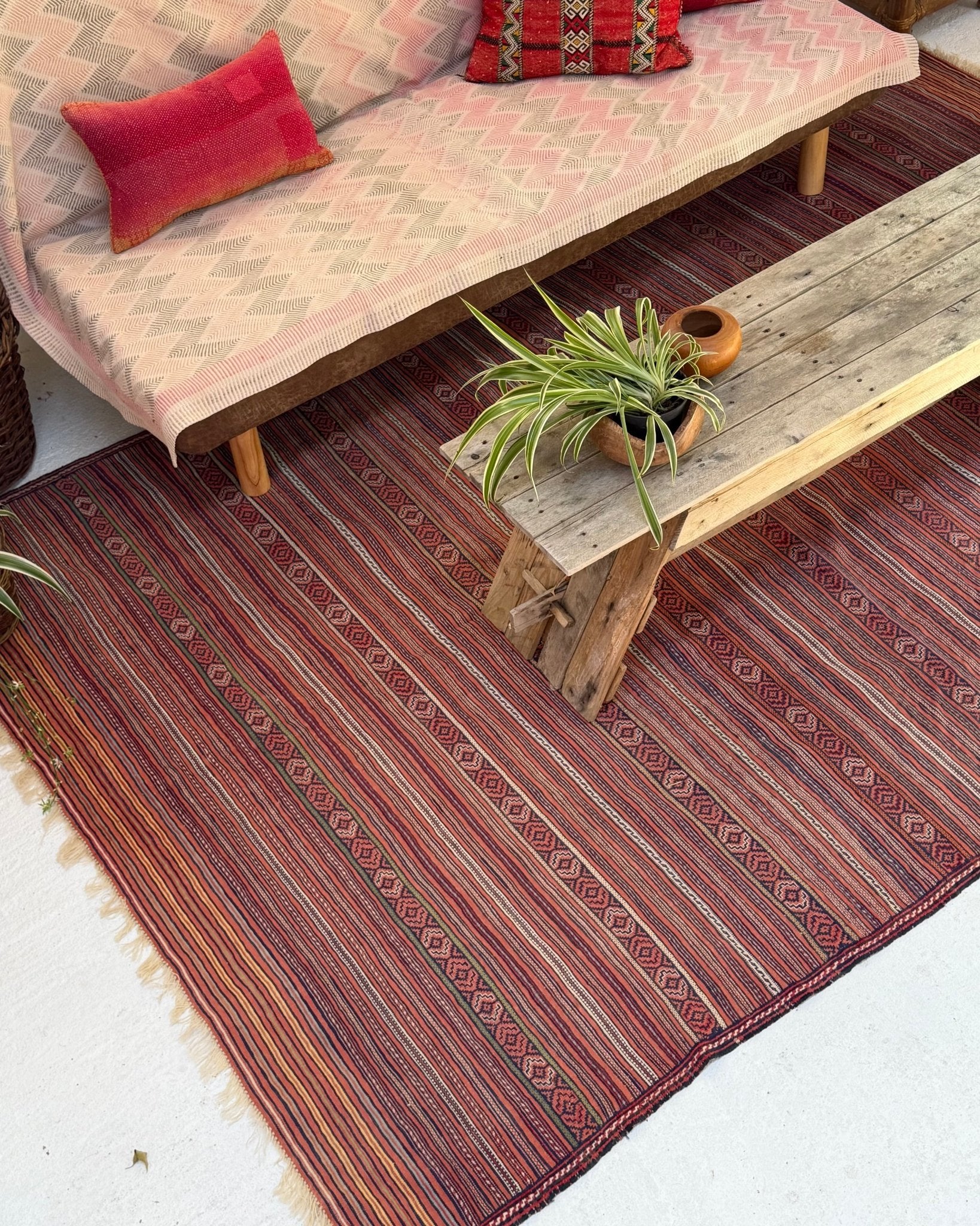 Red and Yellow Vintage Afghan Kilim Rug - Biggs & Hill