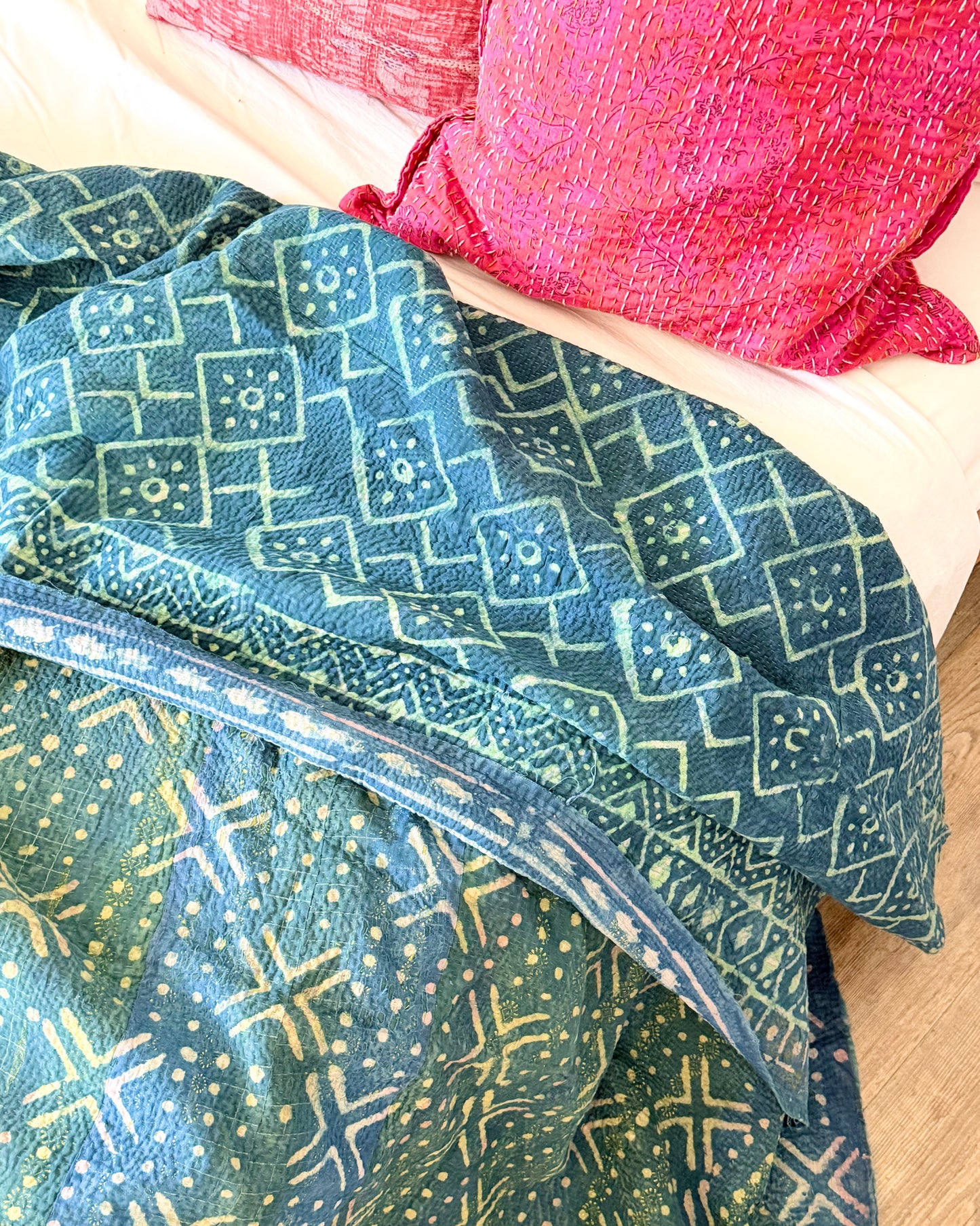 Large Heavy Indigo Print Kantha Quilt