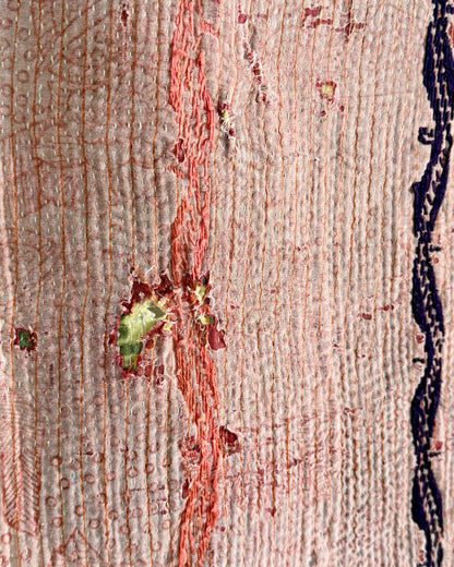 Project Kantha Quilt: Pink and White With Authentic Aged Texture