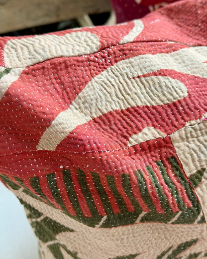 Vintage Kantha Cushion In Green and Pink- 45cm Square