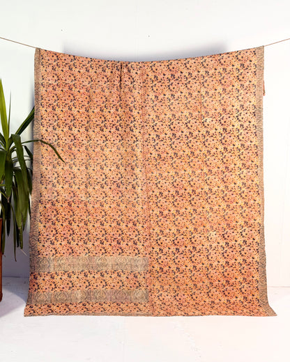 Extra Large Large Fine Stitched Vintage Kantha Quilt in Peachy Pink