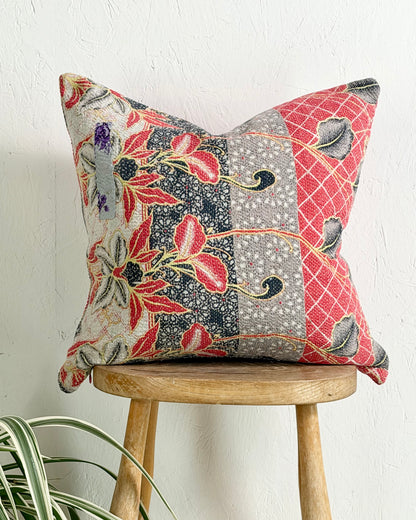 Handmade Vintage Kantha Cushion Cover In Red and Blue - 45cm (18") Square
