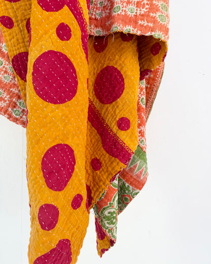 Vintage Cotton Kantha Quilt In Pink and Orange #54