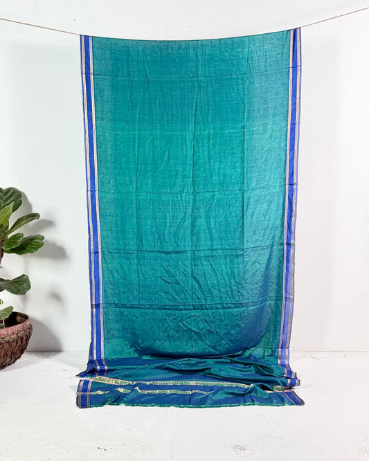 Preloved Silk Sari Length in Metallic Green 06