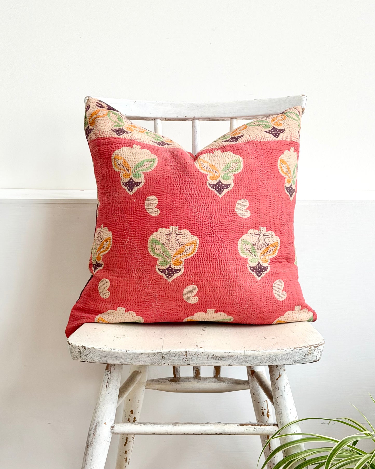 Vintage Kantha Cushion In Pink and Purple - 45cm Square