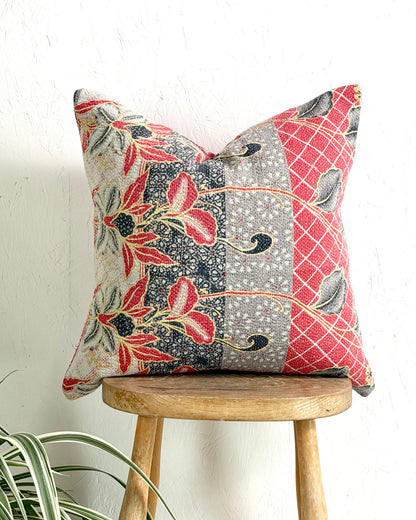 Handmade Vintage Kantha Cushion Cover In Red and Blue - 45cm (18") Square