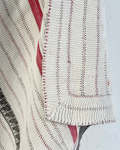 Large Heavy Fine Stitched Embroidered Vintage Kantha Quilt in White and Pink - Biggs & Hill