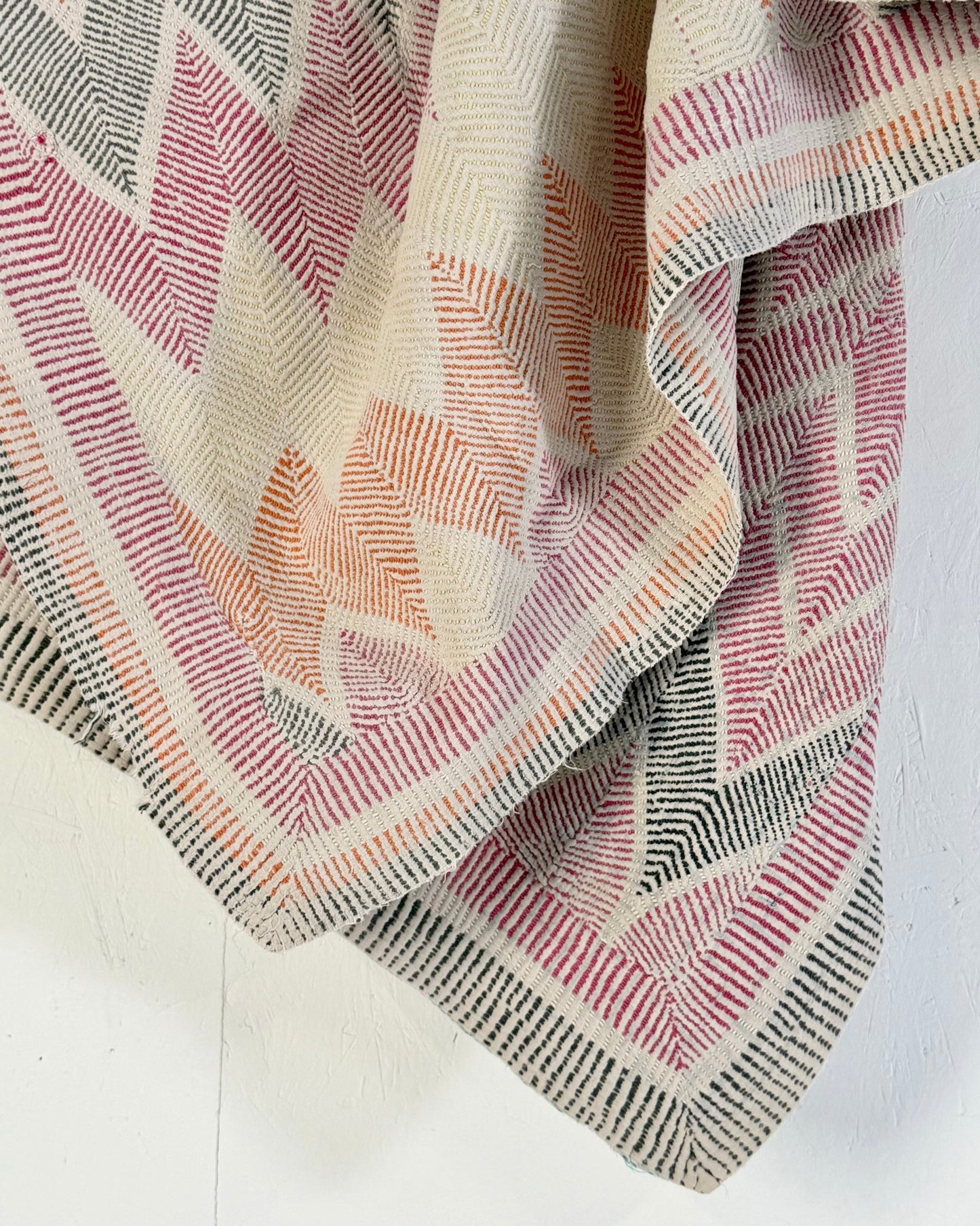 Heavy Vintage Lohori Kantha Quilt in Pink and Yellow Zig Zags - Biggs & Hill