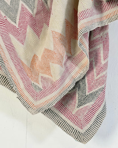 Heavy Vintage Lohori Kantha Quilt in Pink and Yellow Zig Zags - Biggs & Hill