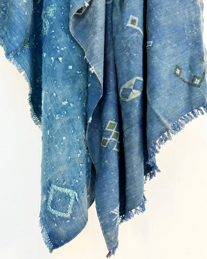 Enormous Hand Woven Moroccan Bedcover Made  Indigo “Sabra Silk”