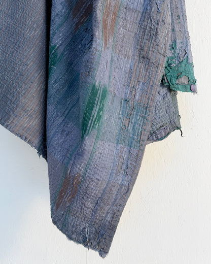 Textured Indigo Print Kantha Quilt