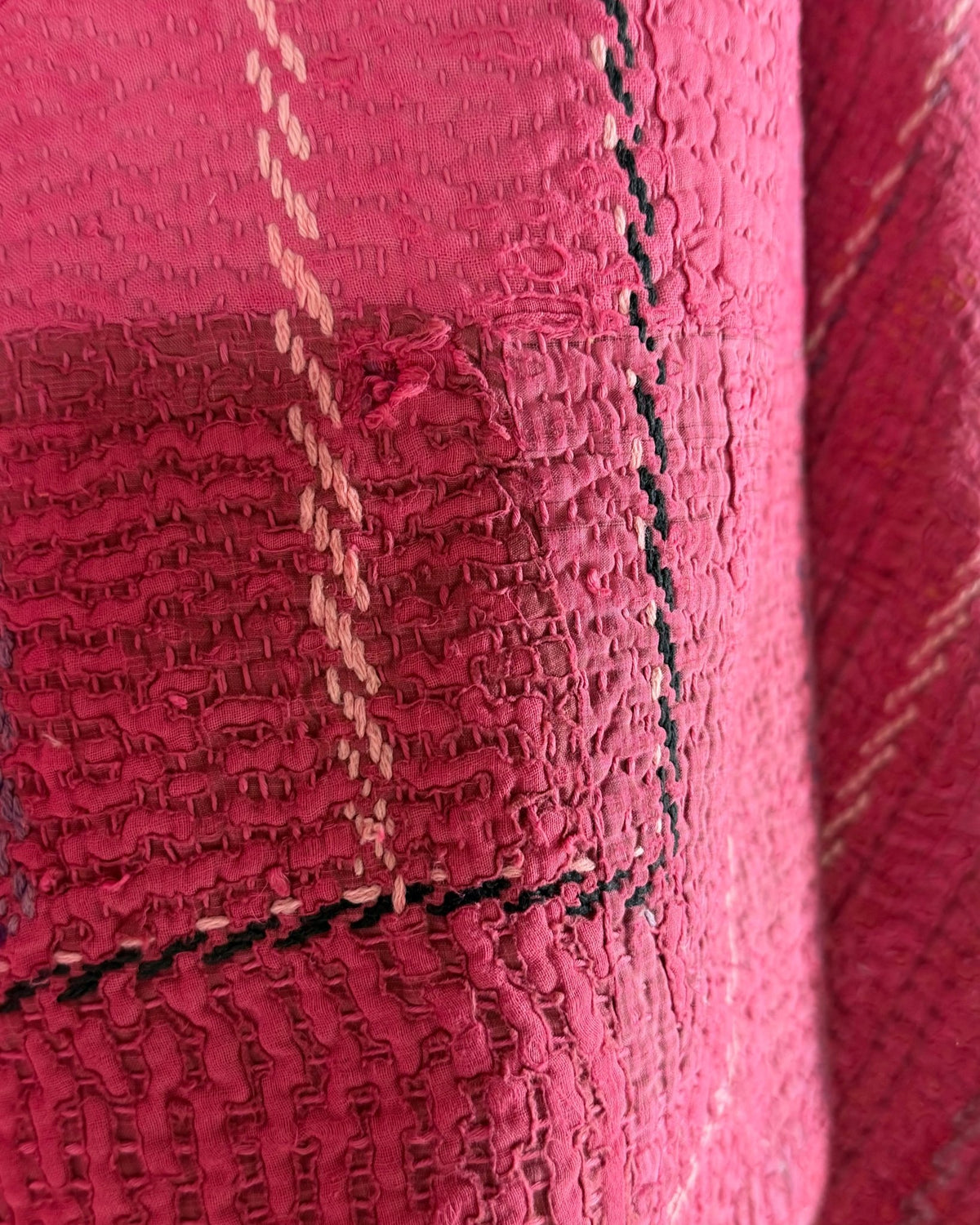 Embroidered Vintage Kantha Quilt in Pink - Biggs & Hill