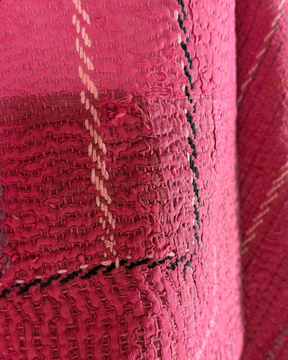 Embroidered Vintage Kantha Quilt in Pink - Biggs & Hill