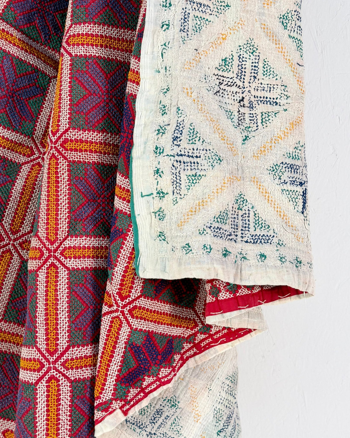 Heavy Vintage Galicha Kantha Quilt In Blue and Red - Biggs & Hill