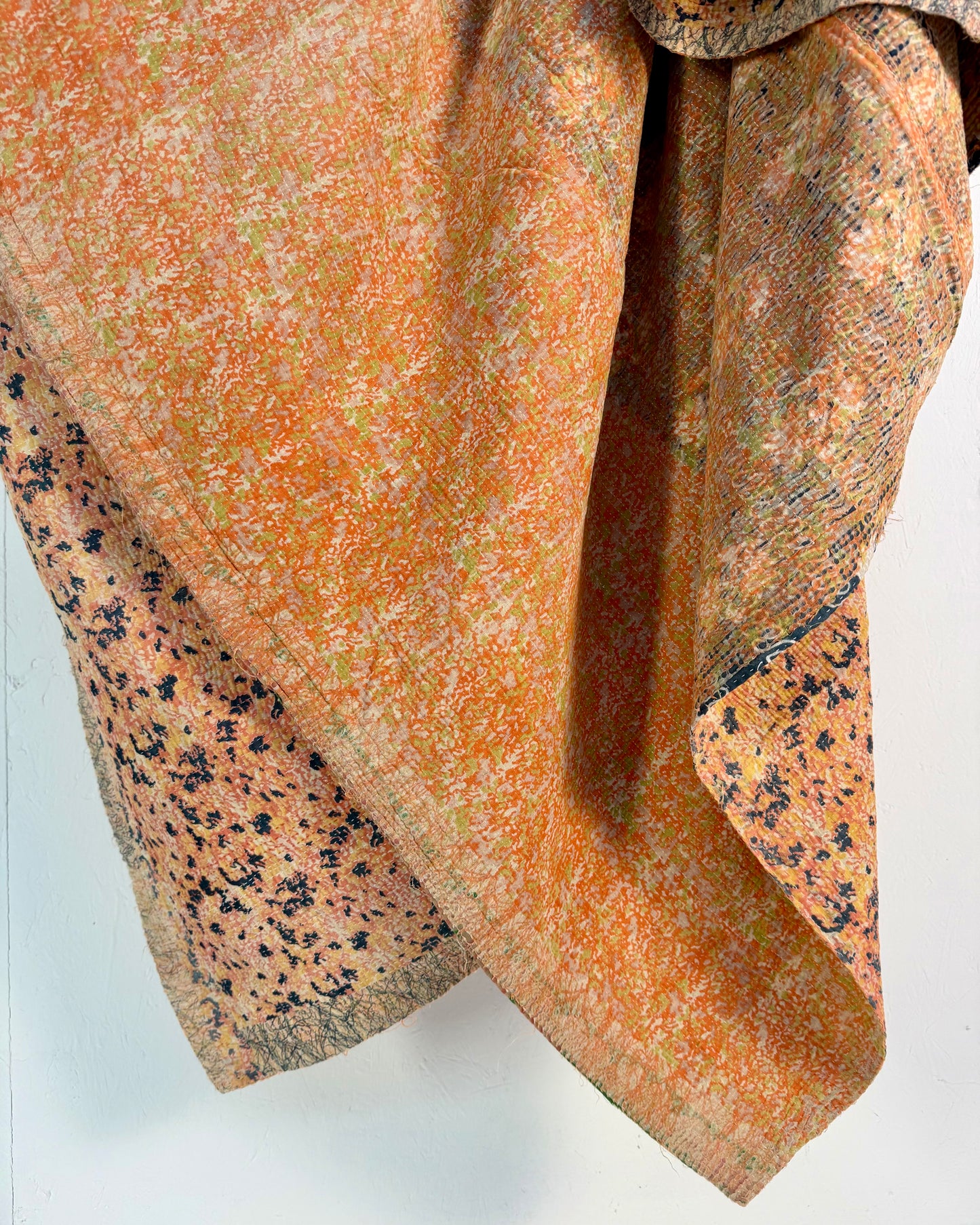 Extra Large Large Fine Stitched Vintage Kantha Quilt in Peachy Pink