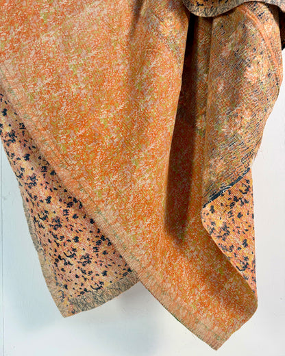 Extra Large Large Fine Stitched Vintage Kantha Quilt in Peachy Pink