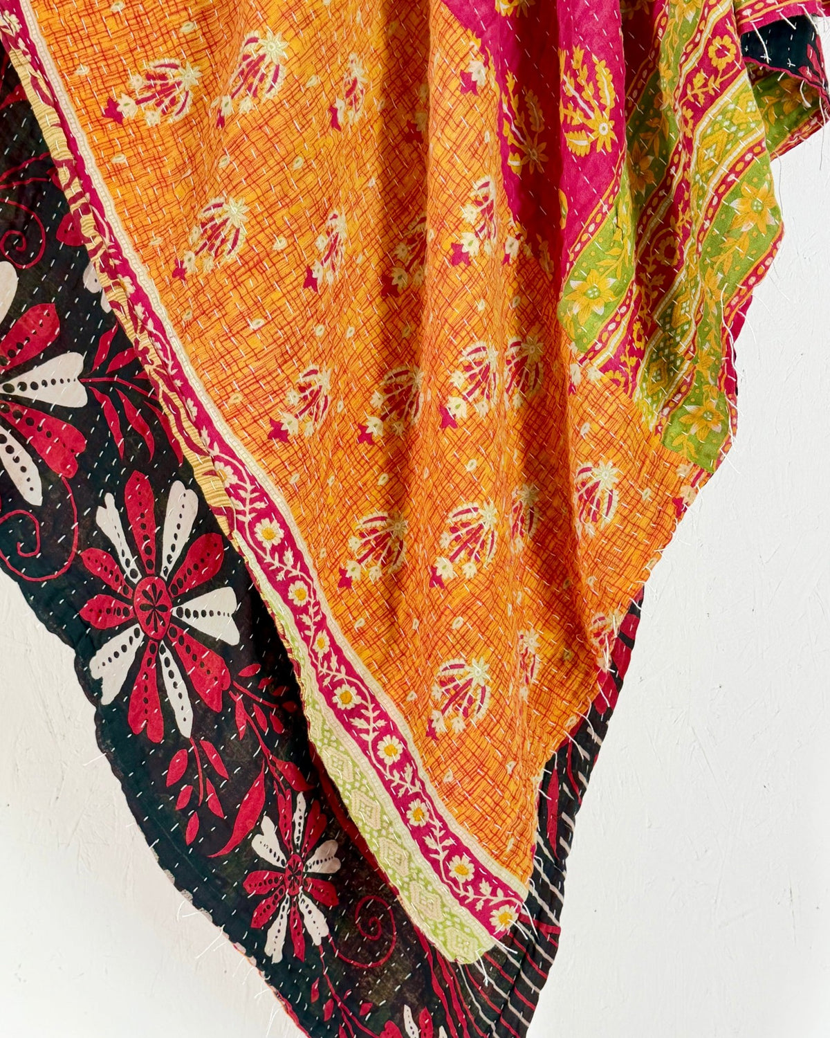 Vintage Cotton Kantha Quilt In Orange and Black 13 - Biggs & Hill