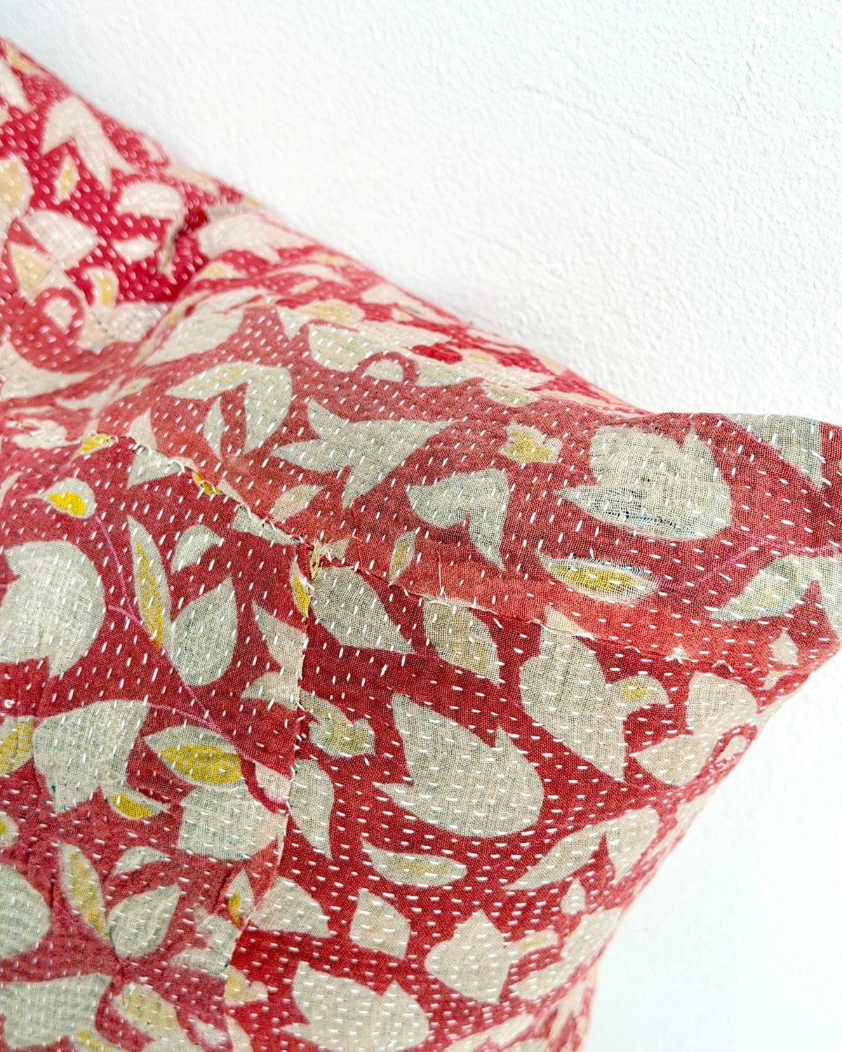 Handmade Vintage Kantha Cushion Cover In Pink Floral - 45cm (18") - Biggs & Hill
