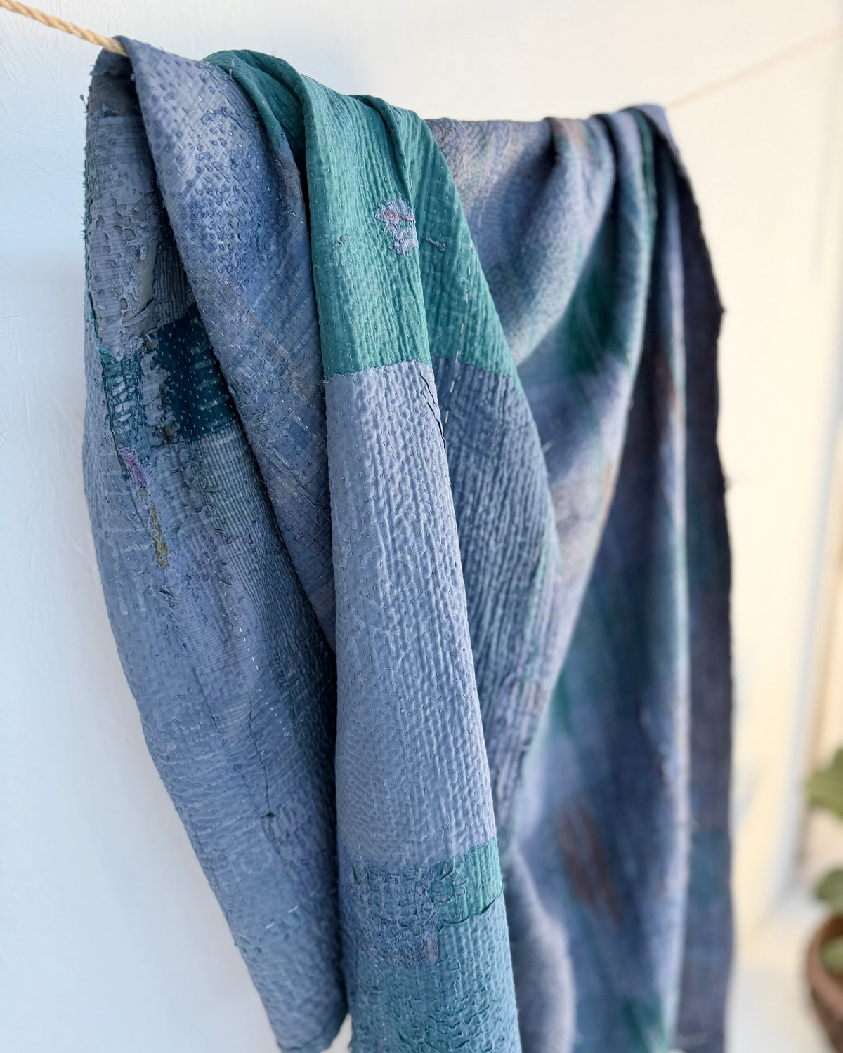 Textured Indigo Print Kantha Quilt