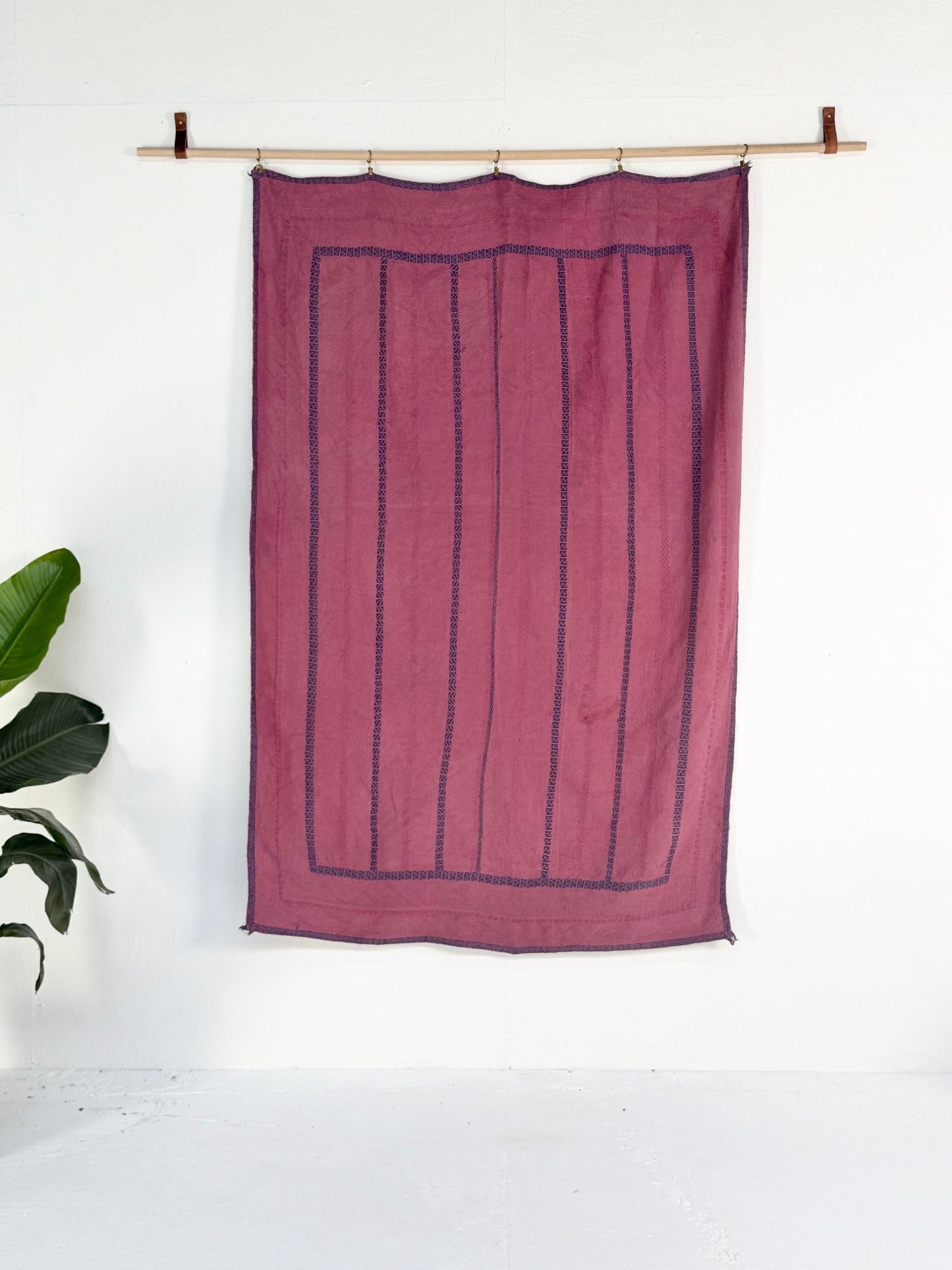 Fine Stitched Embroidered Vintage Kantha Quilt in Deep Plum - Biggs & Hill