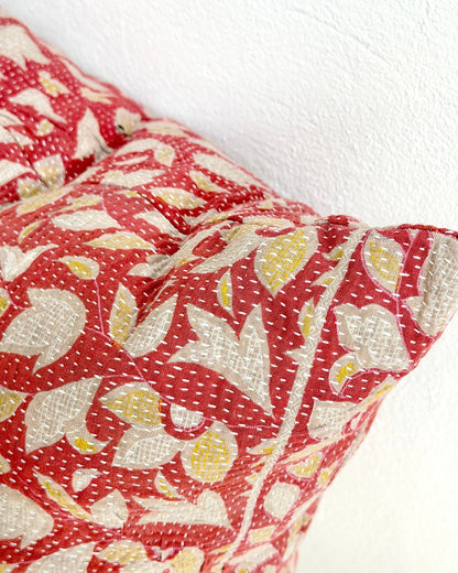 Handmade Vintage Kantha Cushion Cover In Pink Floral - 45cm (18") - Biggs & Hill