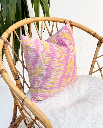 Handmade Vintage Kantha Cushion Cover In Pink- 45cm (18") Square