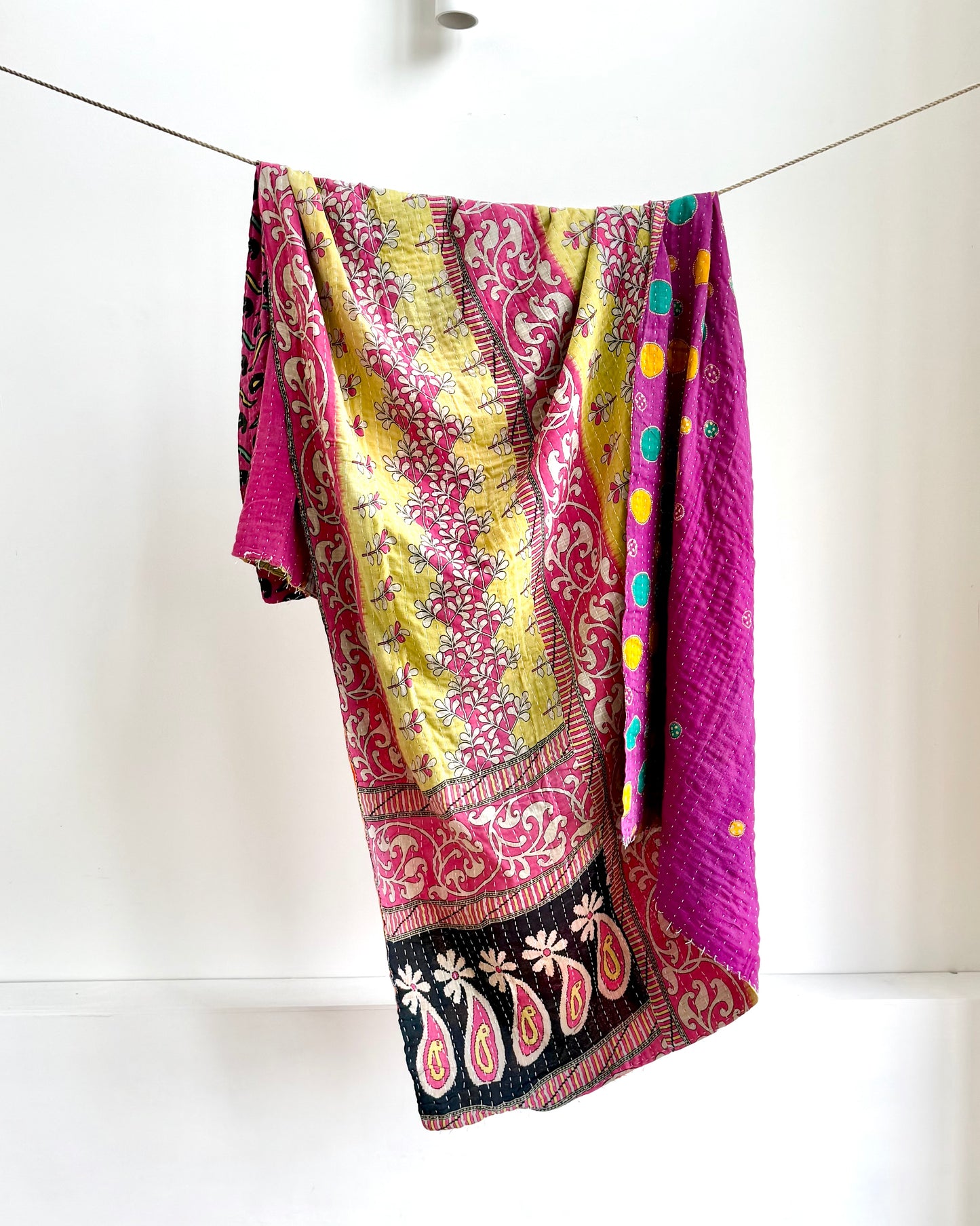 Vintage Cotton Kantha Quilt In Purple and Orange #44