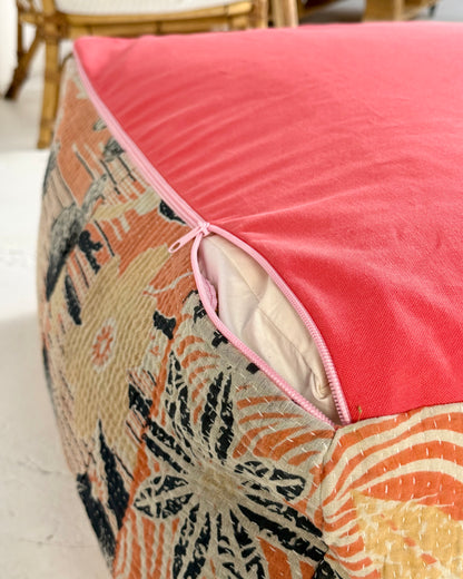 Extra Large Square Pouf Cushion Cover In Pink and Black Floral