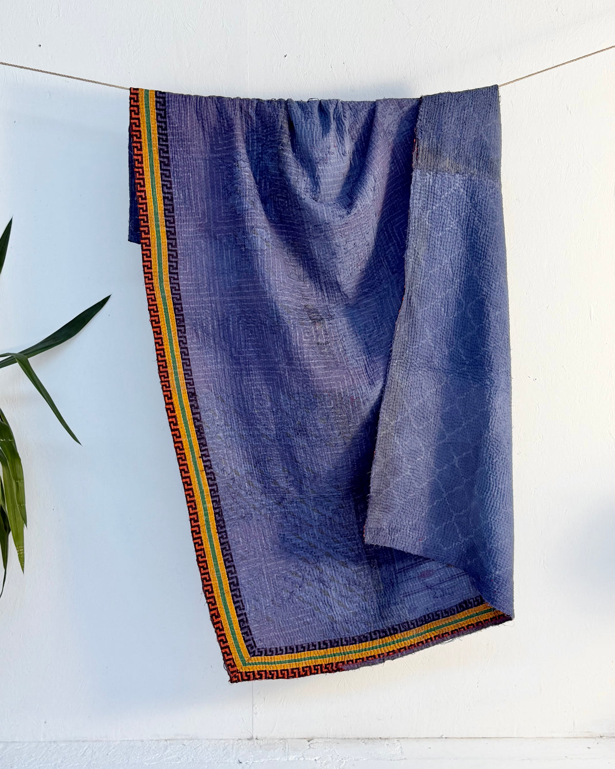 Indigo Print Kantha Quilt With Border