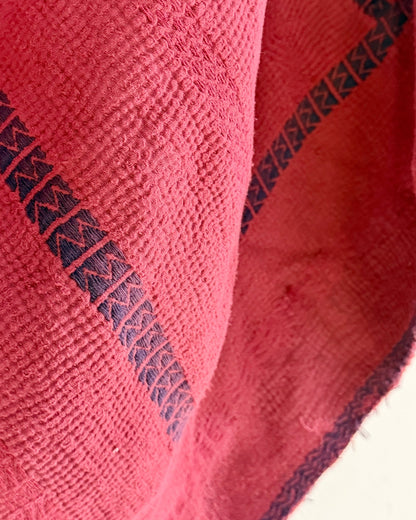 Fine Stitched Embroidered Vintage Kantha Quilt in Deep Plum Red - Biggs & Hill
