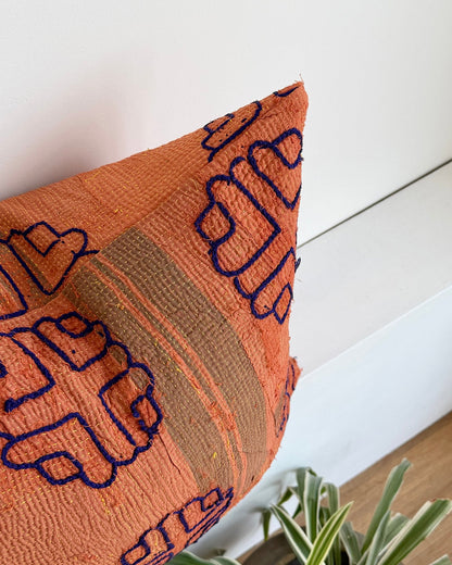 Vintage Kantha Cushion In Terracotta 05 - 50cm Square - Biggs & Hill