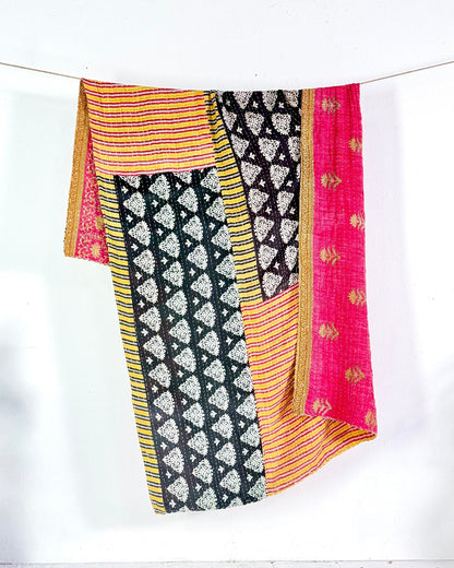 Vintage Cotton Kantha Quilt In Orange and Red 04 - Biggs & Hill