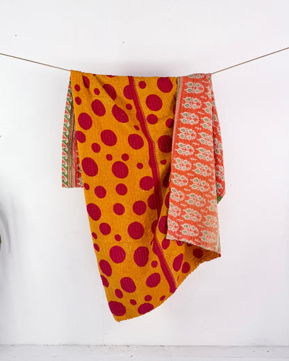 Vintage Cotton Kantha Quilt In Pink and Orange #54