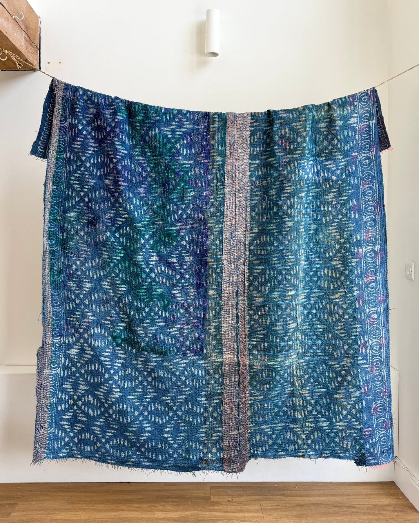 Project Kantha Quilt: Indigo Print With Authentic Aged Texture - Biggs & Hill