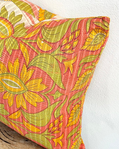 Handmade Vintage Kantha Cushion Cover In Retro Floral - 45cm (18") - Biggs & Hill