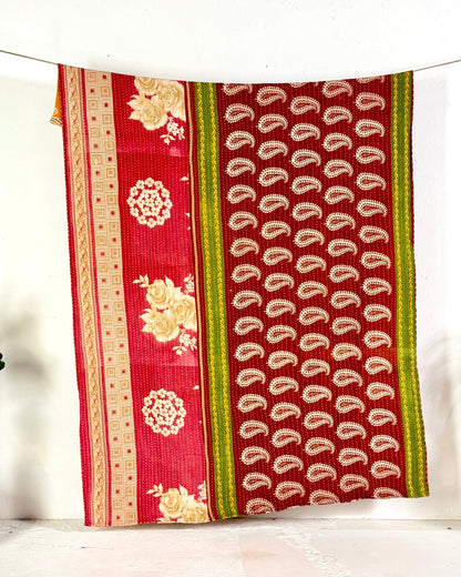 Vintage Cotton Kantha Quilt In Orange, Terracotta and Green 09 - Biggs & Hill