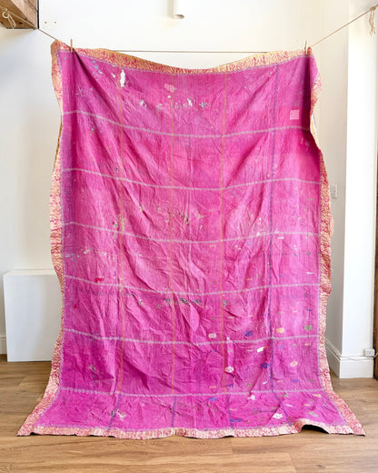Project Kantha Quilt: Pink and Blue With Embroidery - Biggs & Hill