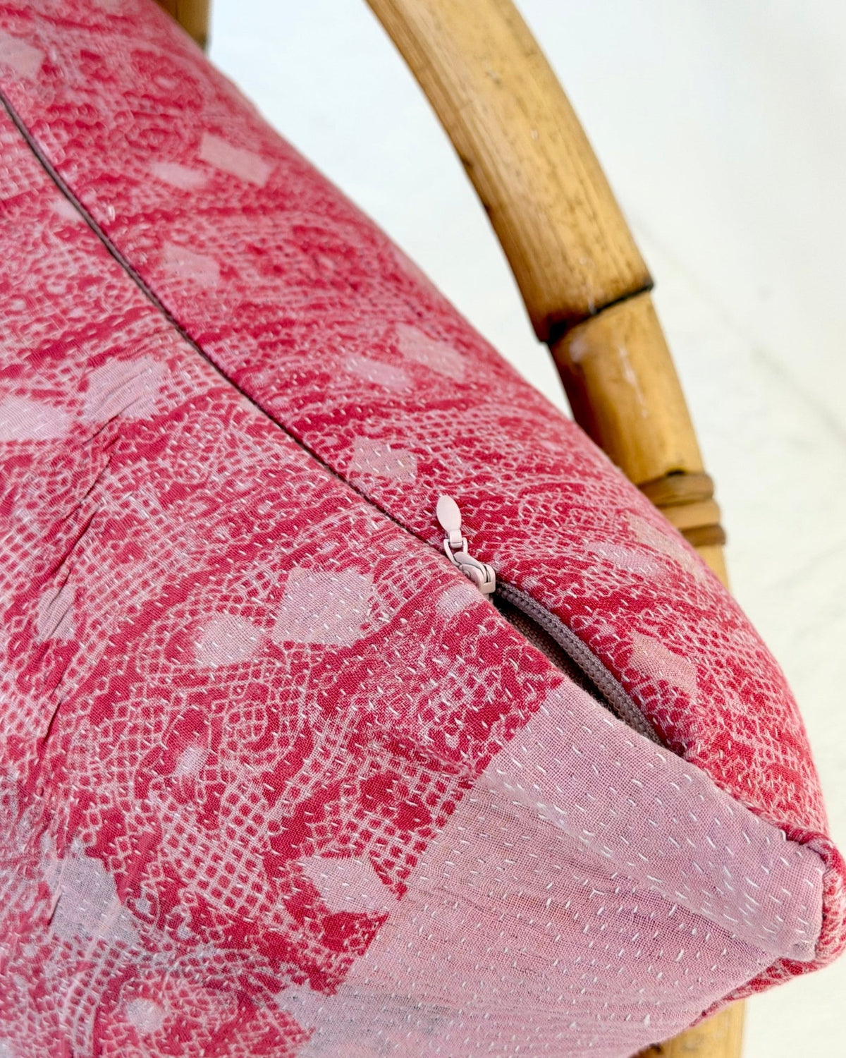 Handmade Vintage Kantha Cushion Cover In Pink- 45cm (18") Square - Biggs & Hill