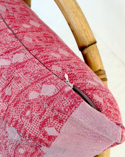 Handmade Vintage Kantha Cushion Cover In Pink- 45cm (18") Square - Biggs & Hill
