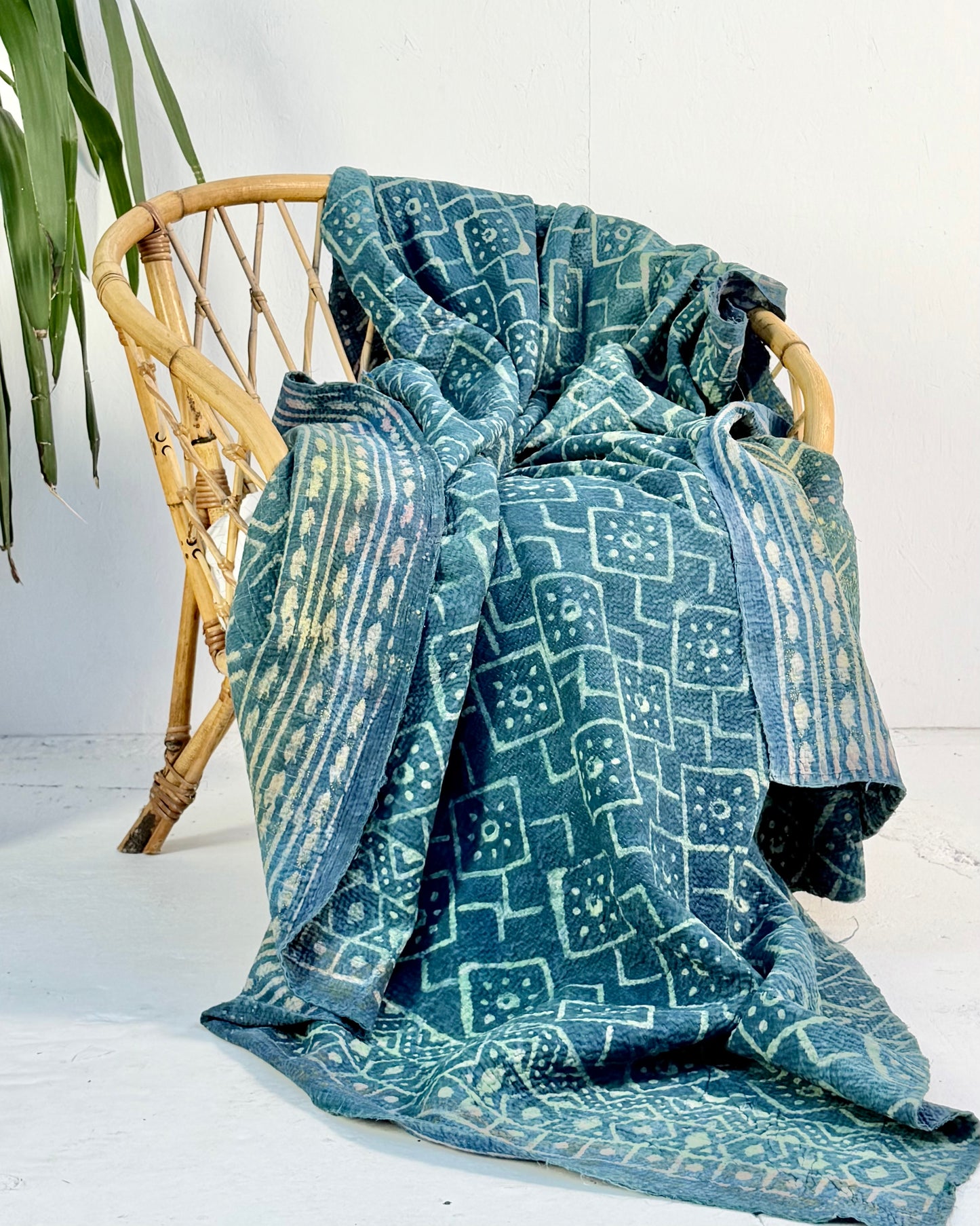Large Heavy Indigo Print Kantha Quilt