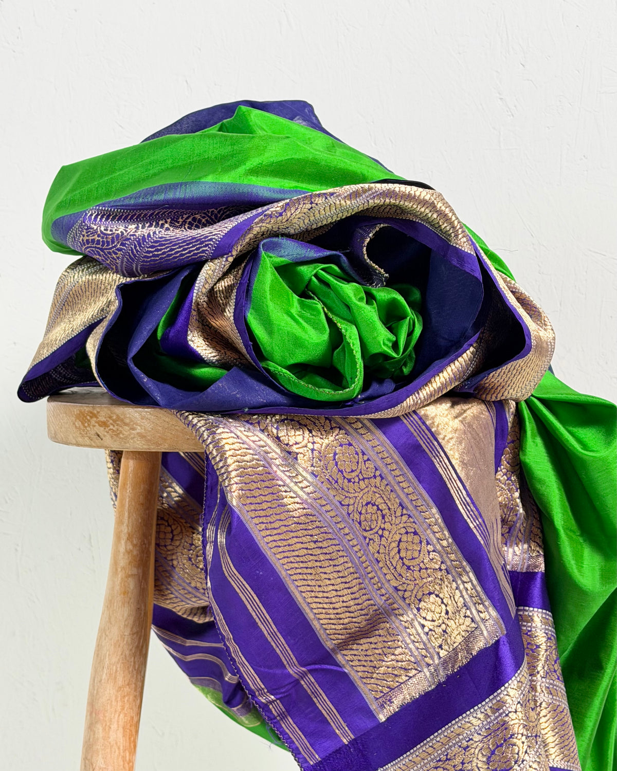 Preloved Silk Sari Length Bright Green and Blue 08