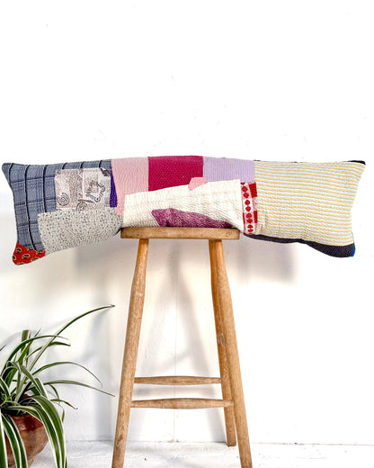 Vintage Kantha Bolster Cushion Cover In Multicolour Patchwork 30 x 100 - Biggs & Hill