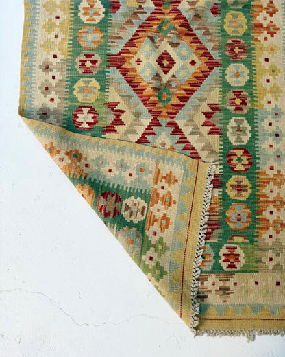 Green and Yellow Afghan Chobi Kilim Rug - Biggs & Hill