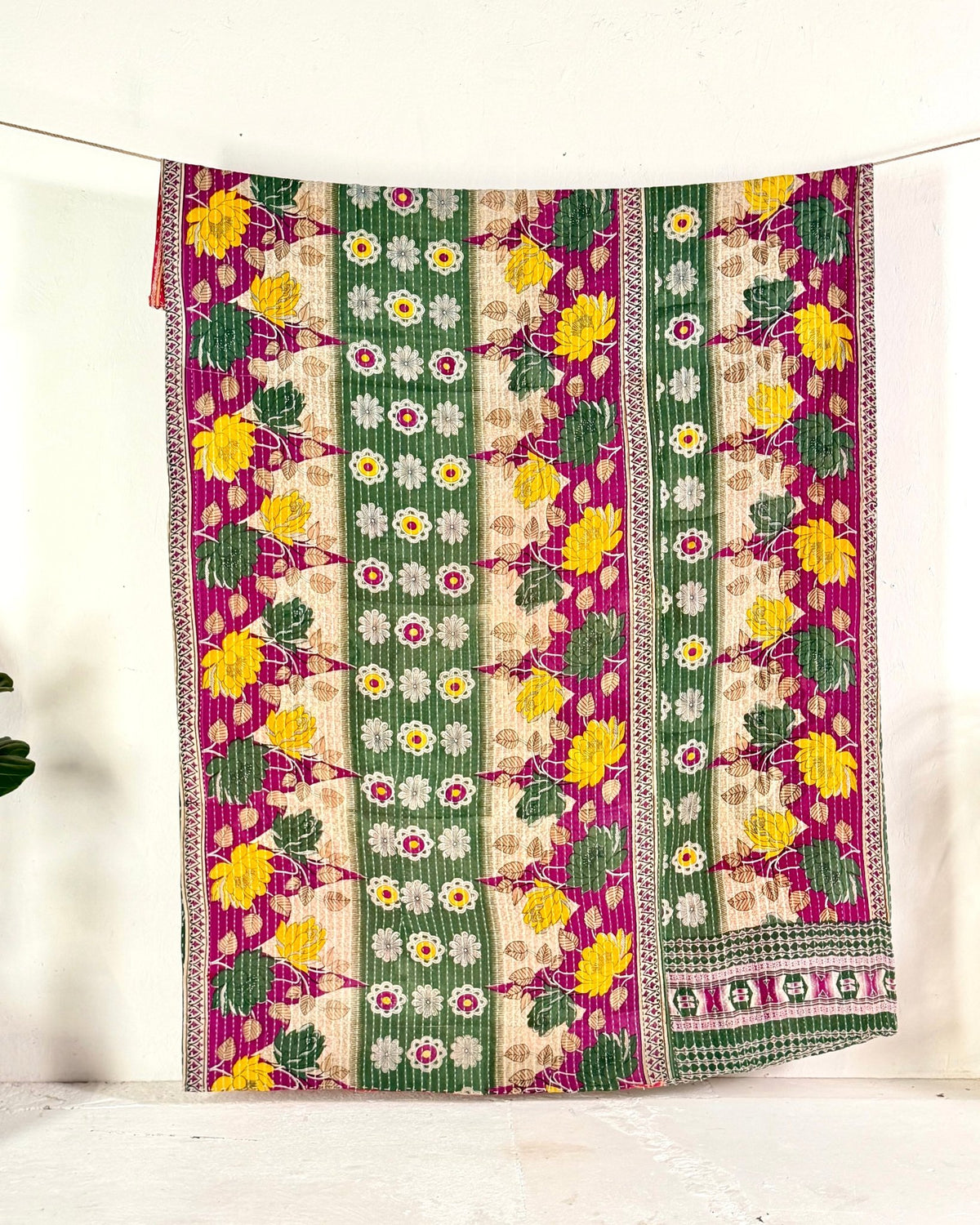 Vintage Cotton Kantha Quilt In Red and Green 07 - Biggs & Hill